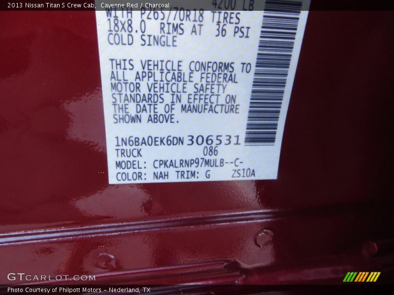 2013 Titan S Crew Cab Cayenne Red Color Code NAH