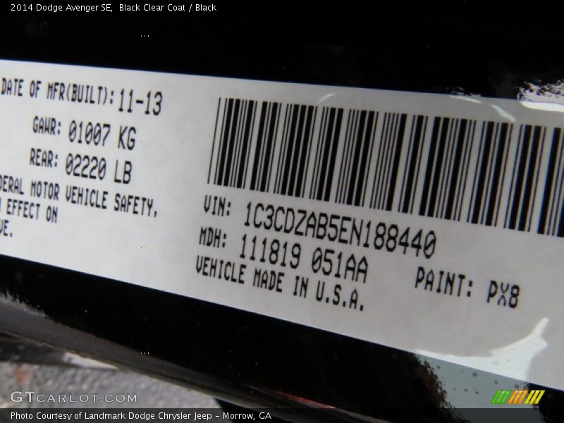 Black Clear Coat / Black 2014 Dodge Avenger SE