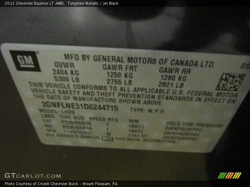 Tungsten Metallic / Jet Black 2013 Chevrolet Equinox LT AWD