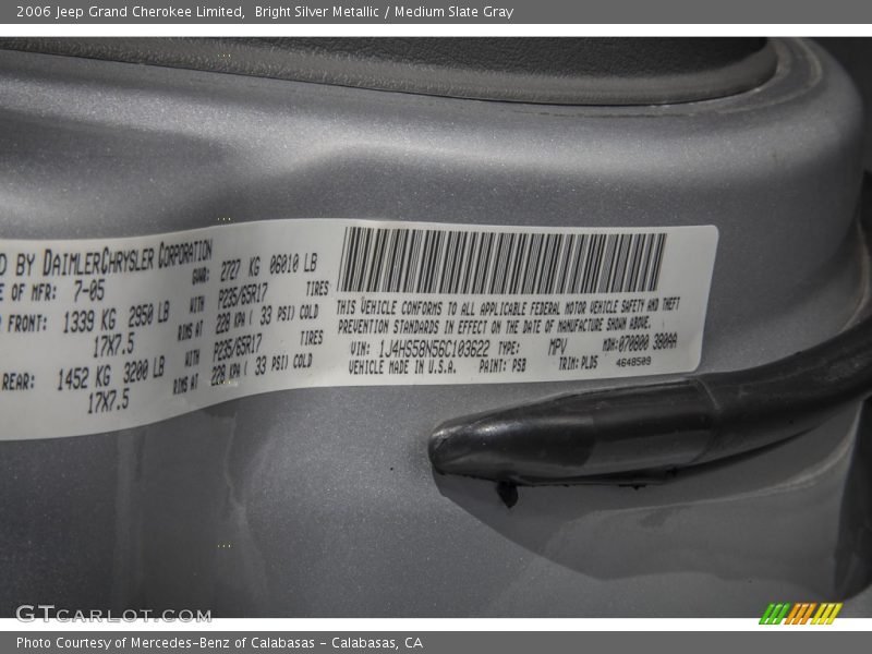 Bright Silver Metallic / Medium Slate Gray 2006 Jeep Grand Cherokee Limited