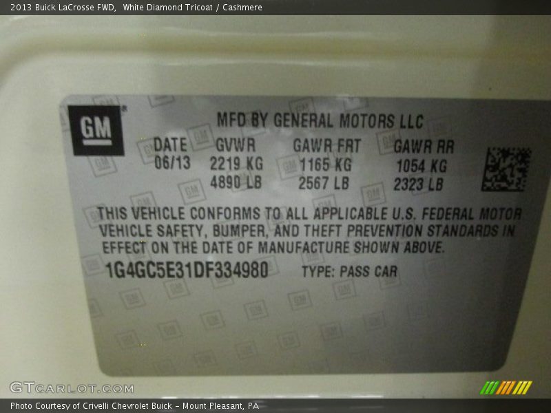 White Diamond Tricoat / Cashmere 2013 Buick LaCrosse FWD