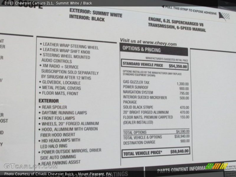 Summit White / Black 2013 Chevrolet Camaro ZL1