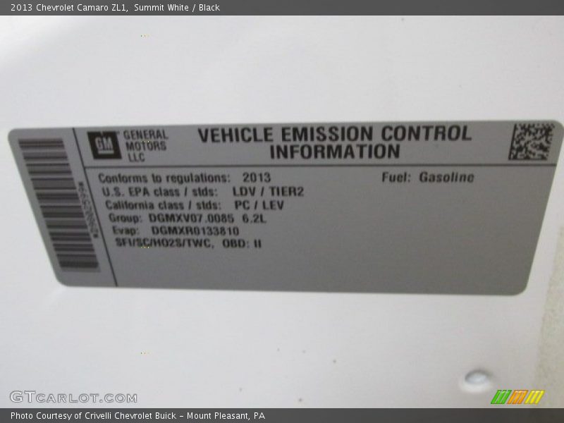 Summit White / Black 2013 Chevrolet Camaro ZL1
