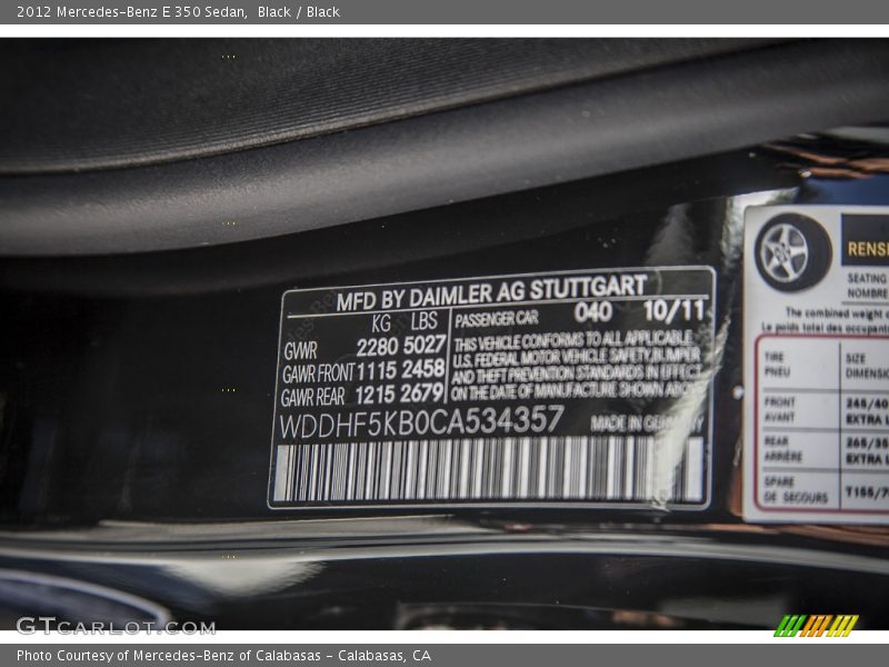 Black / Black 2012 Mercedes-Benz E 350 Sedan