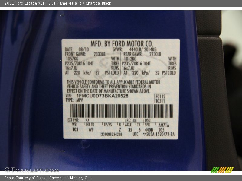 Blue Flame Metallic / Charcoal Black 2011 Ford Escape XLT