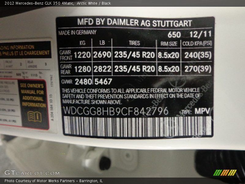 Arctic White / Black 2012 Mercedes-Benz GLK 350 4Matic