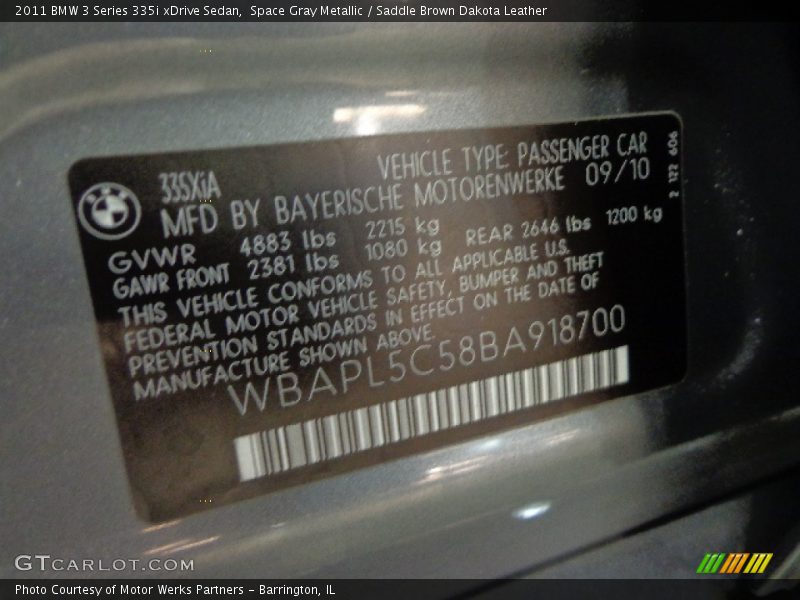 Space Gray Metallic / Saddle Brown Dakota Leather 2011 BMW 3 Series 335i xDrive Sedan
