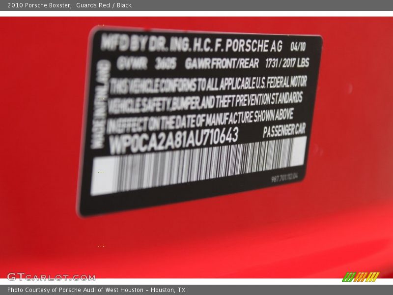 Guards Red / Black 2010 Porsche Boxster