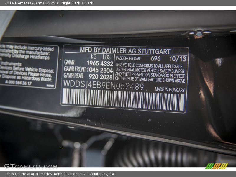 Night Black / Black 2014 Mercedes-Benz CLA 250