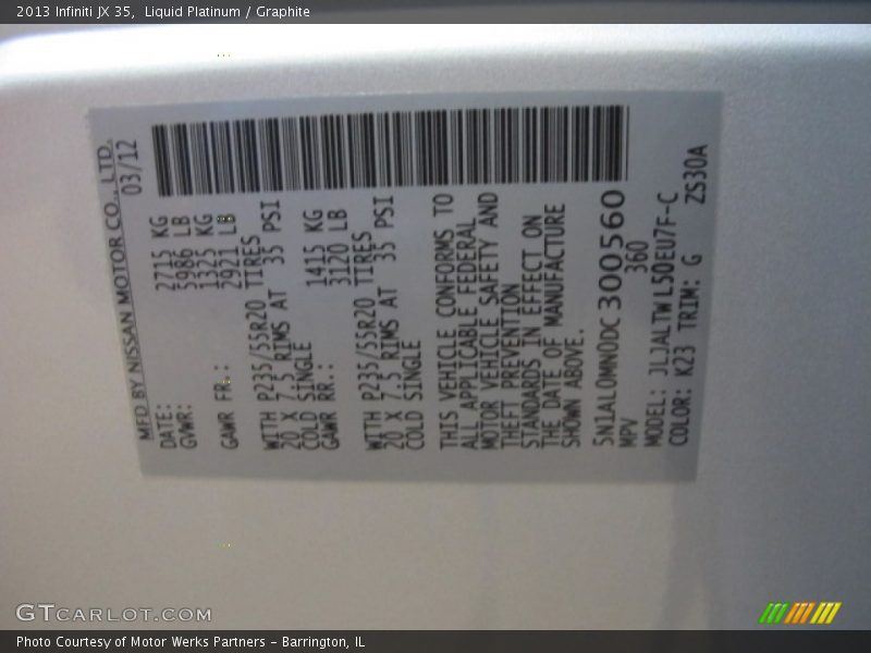 Liquid Platinum / Graphite 2013 Infiniti JX 35