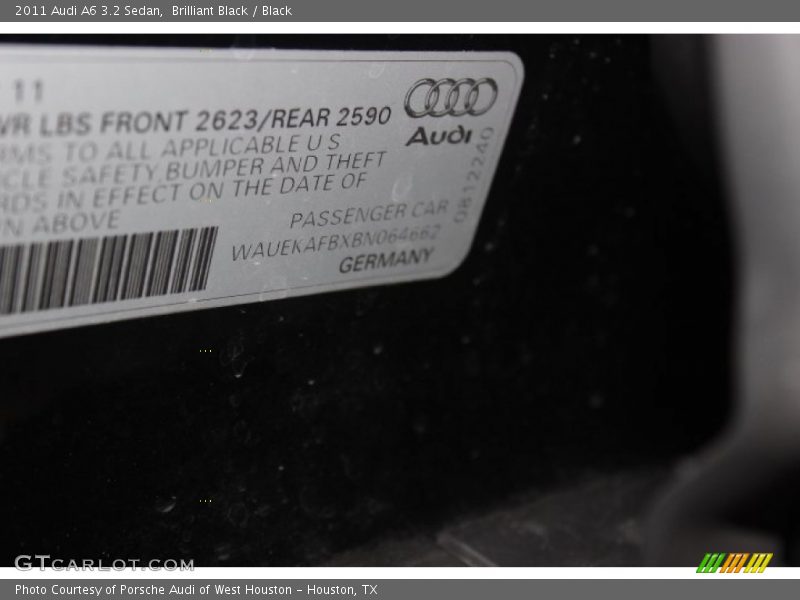 Brilliant Black / Black 2011 Audi A6 3.2 Sedan