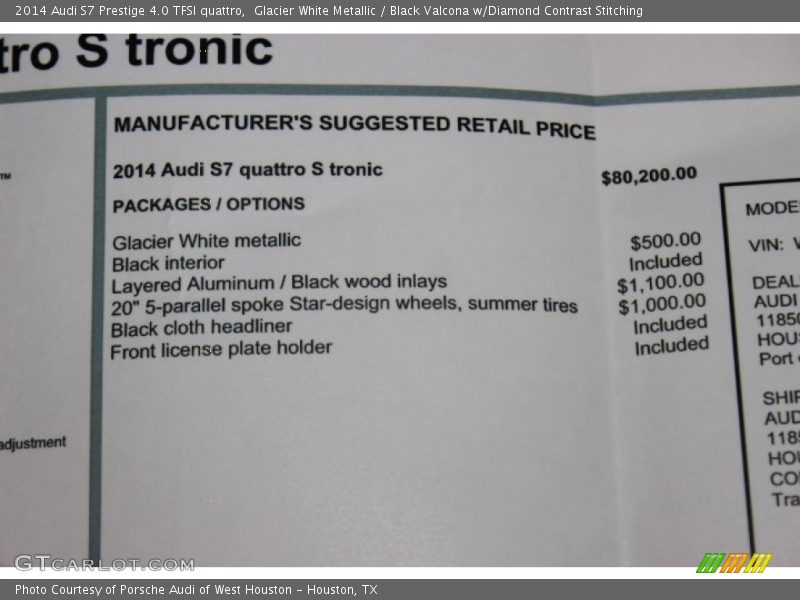  2014 S7 Prestige 4.0 TFSI quattro Window Sticker