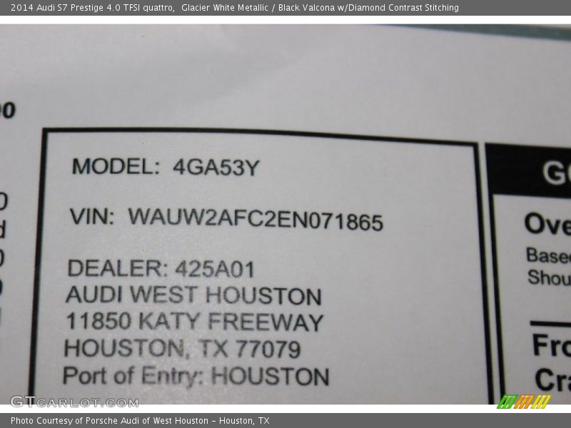  2014 S7 Prestige 4.0 TFSI quattro Window Sticker