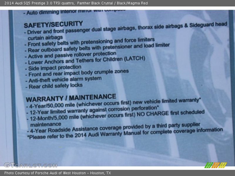  2014 SQ5 Prestige 3.0 TFSI quattro Window Sticker
