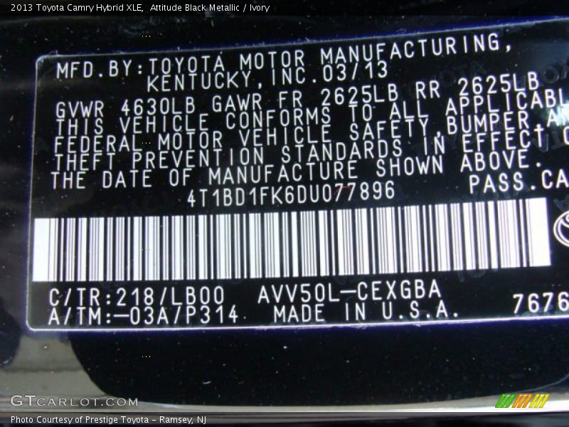 Attitude Black Metallic / Ivory 2013 Toyota Camry Hybrid XLE