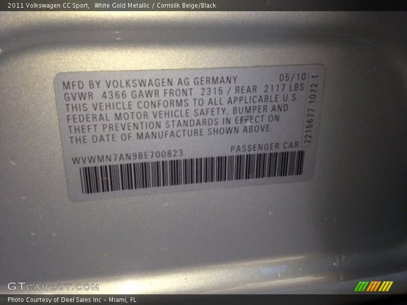 White Gold Metallic / Cornsilk Beige/Black 2011 Volkswagen CC Sport
