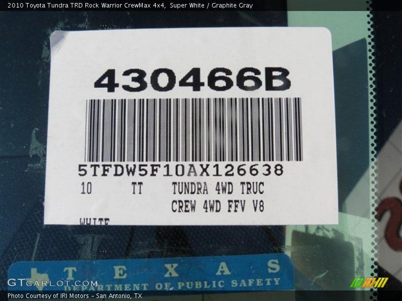 Super White / Graphite Gray 2010 Toyota Tundra TRD Rock Warrior CrewMax 4x4