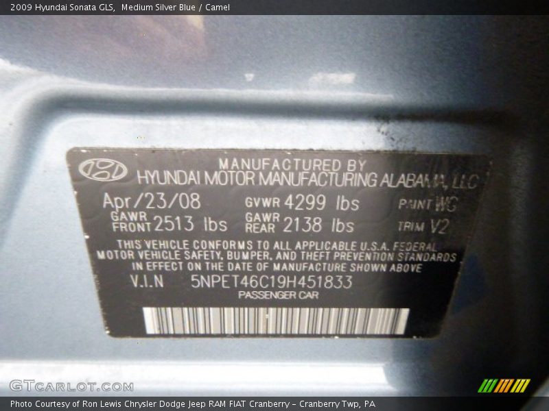 Medium Silver Blue / Camel 2009 Hyundai Sonata GLS