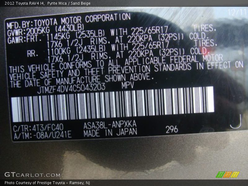 Pyrite Mica / Sand Beige 2012 Toyota RAV4 I4