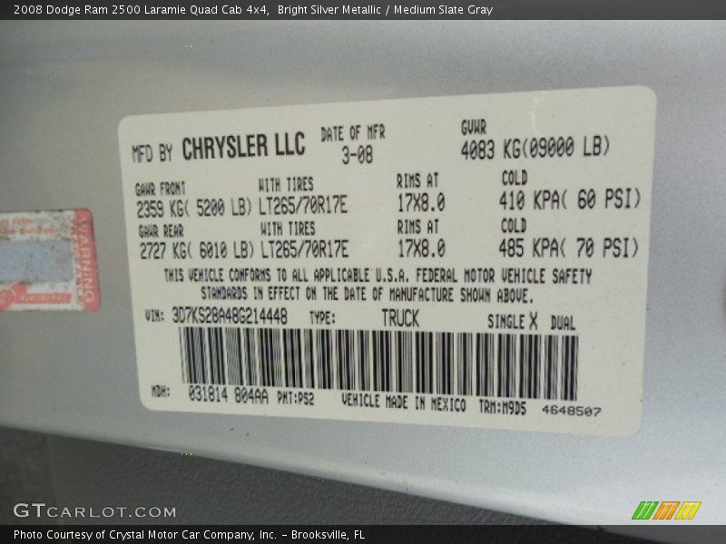 Bright Silver Metallic / Medium Slate Gray 2008 Dodge Ram 2500 Laramie Quad Cab 4x4