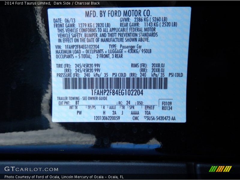 Dark Side / Charcoal Black 2014 Ford Taurus Limited