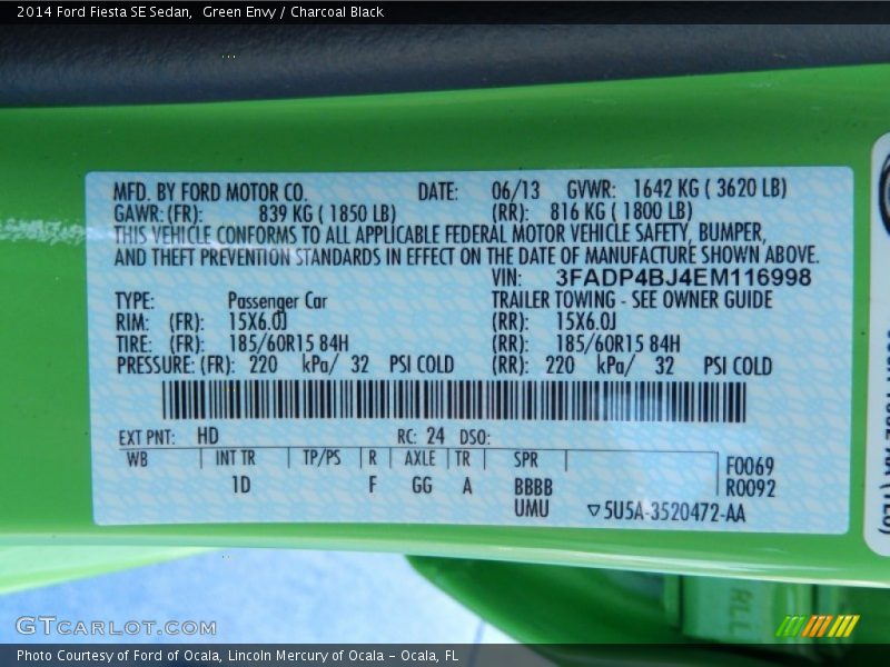 Green Envy / Charcoal Black 2014 Ford Fiesta SE Sedan