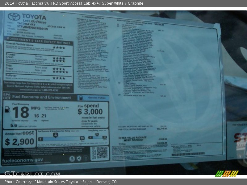 Super White / Graphite 2014 Toyota Tacoma V6 TRD Sport Access Cab 4x4