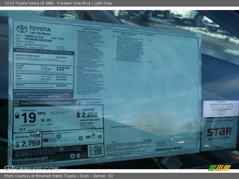 Predawn Gray Mica / Light Gray 2014 Toyota Sienna LE AWD