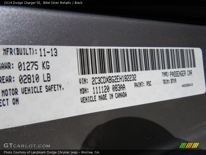 Billet Silver Metallic / Black 2014 Dodge Charger SE