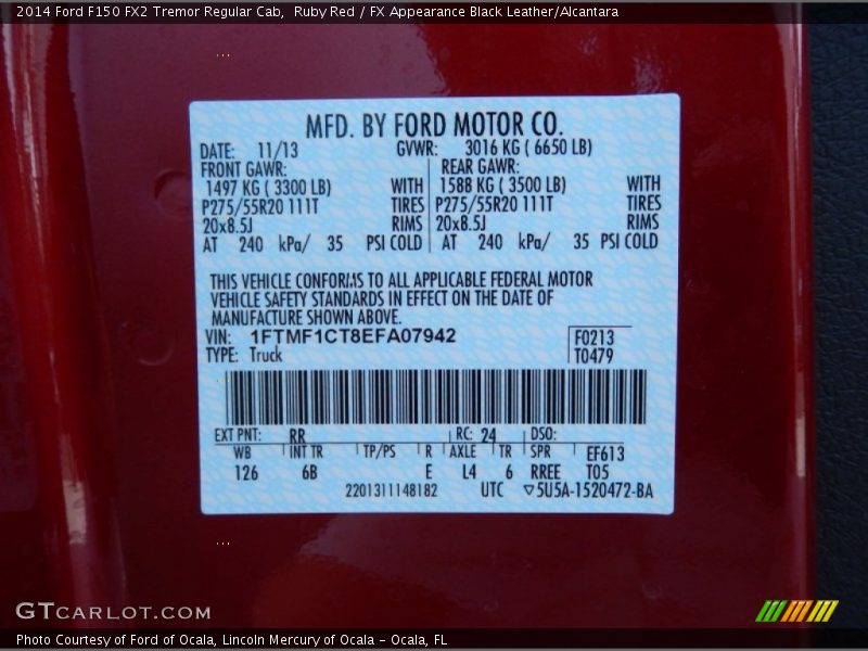 2014 F150 FX2 Tremor Regular Cab Ruby Red Color Code RR