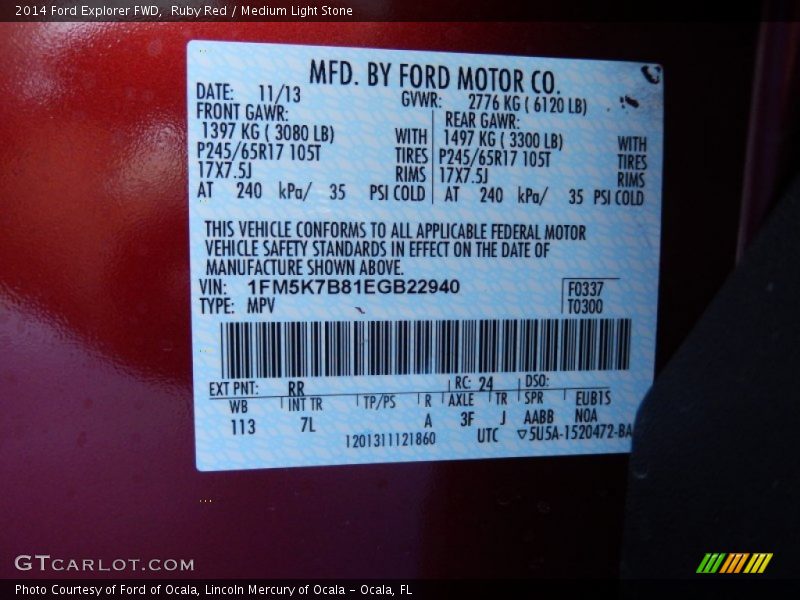 Ruby Red / Medium Light Stone 2014 Ford Explorer FWD