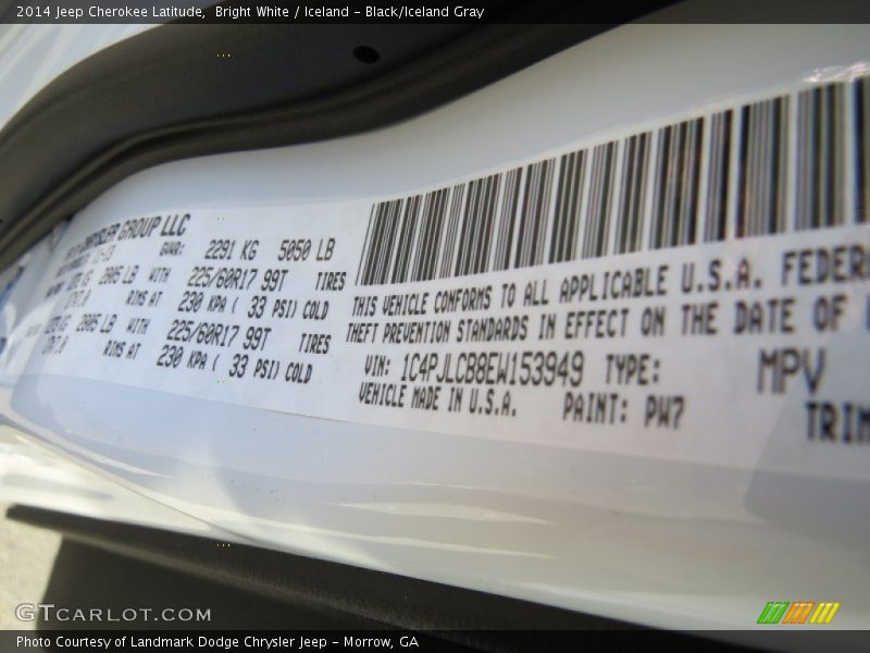 2014 Cherokee Latitude Bright White Color Code PW7