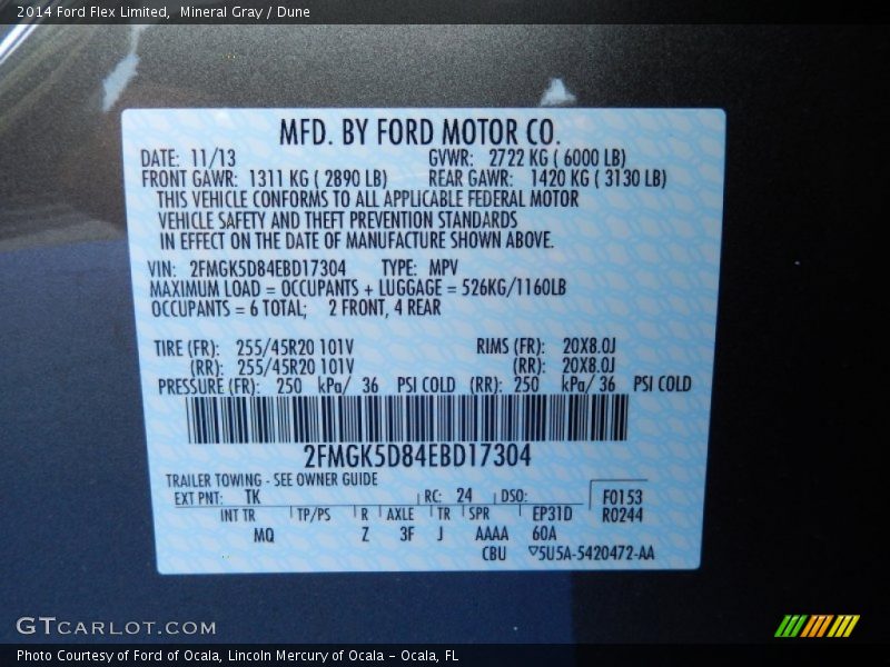 2014 Flex Limited Mineral Gray Color Code TK
