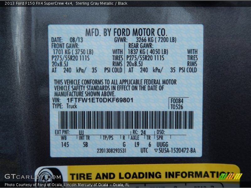 Sterling Gray Metallic / Black 2013 Ford F150 FX4 SuperCrew 4x4