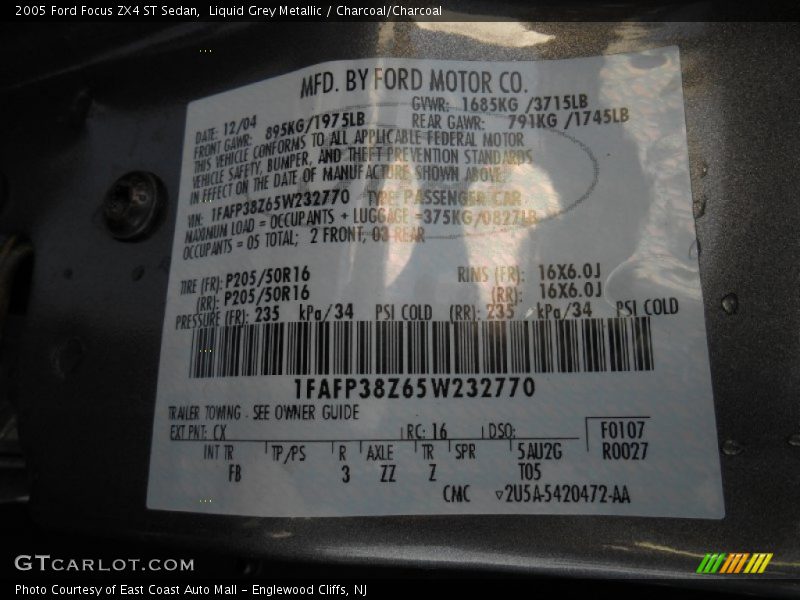 Liquid Grey Metallic / Charcoal/Charcoal 2005 Ford Focus ZX4 ST Sedan