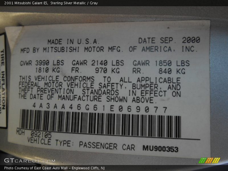 Sterling Silver Metallic / Gray 2001 Mitsubishi Galant ES