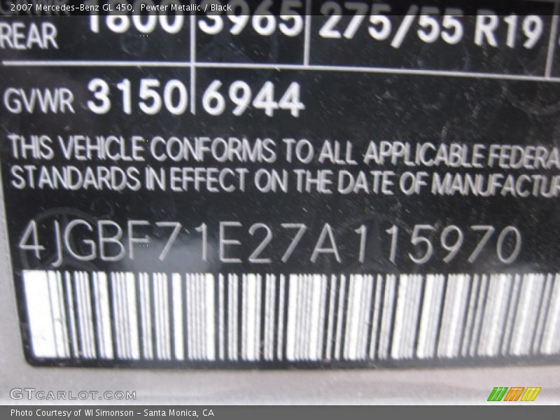 Pewter Metallic / Black 2007 Mercedes-Benz GL 450