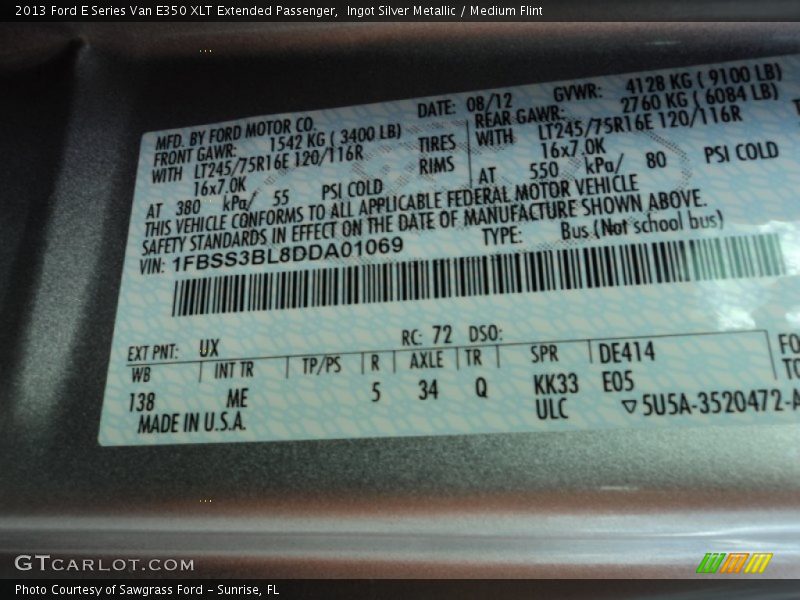 Ingot Silver Metallic / Medium Flint 2013 Ford E Series Van E350 XLT Extended Passenger