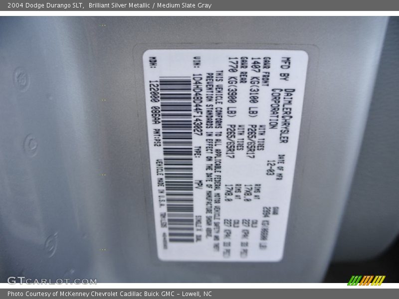 Brilliant Silver Metallic / Medium Slate Gray 2004 Dodge Durango SLT