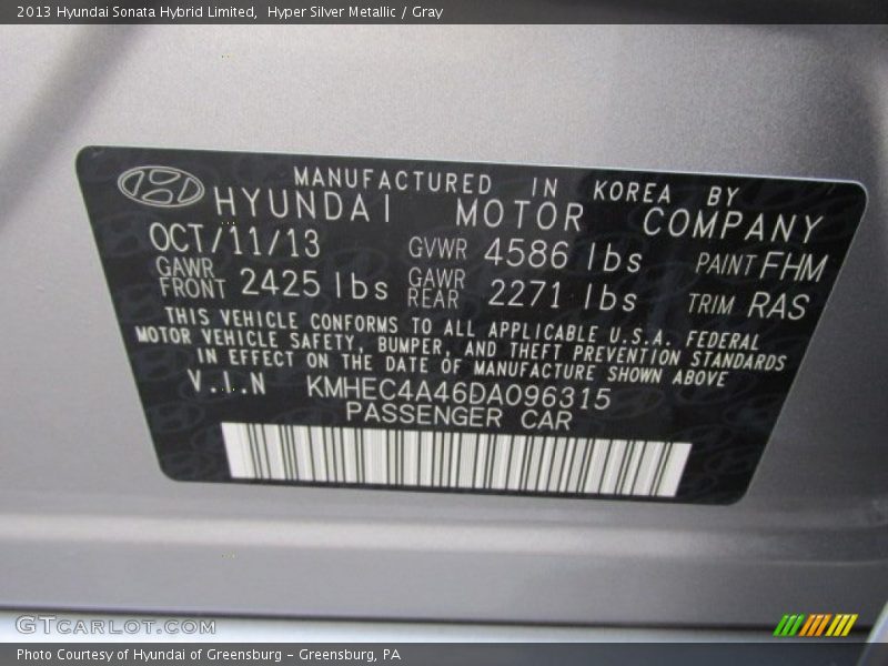 Hyper Silver Metallic / Gray 2013 Hyundai Sonata Hybrid Limited