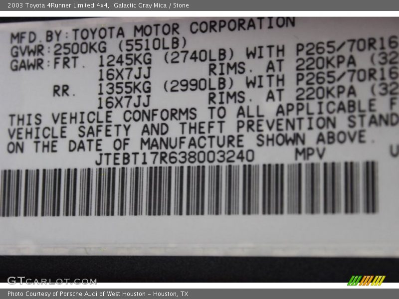 Galactic Gray Mica / Stone 2003 Toyota 4Runner Limited 4x4