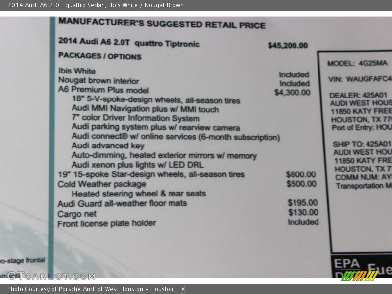 Ibis White / Nougat Brown 2014 Audi A6 2.0T quattro Sedan
