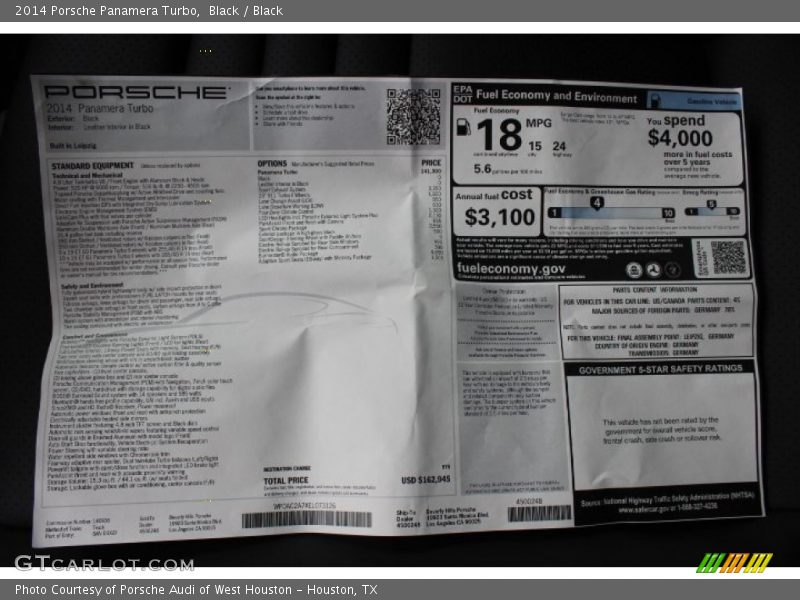  2014 Panamera Turbo Window Sticker