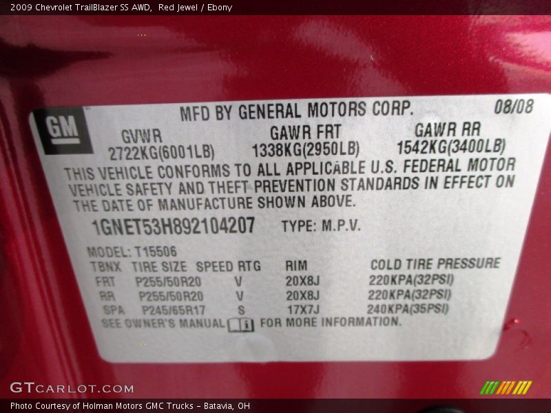 Red Jewel / Ebony 2009 Chevrolet TrailBlazer SS AWD