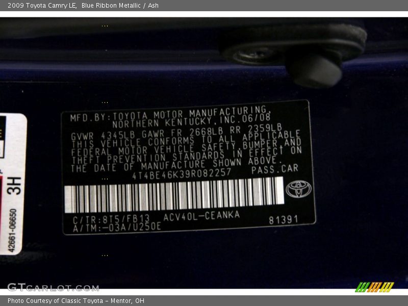 Blue Ribbon Metallic / Ash 2009 Toyota Camry LE