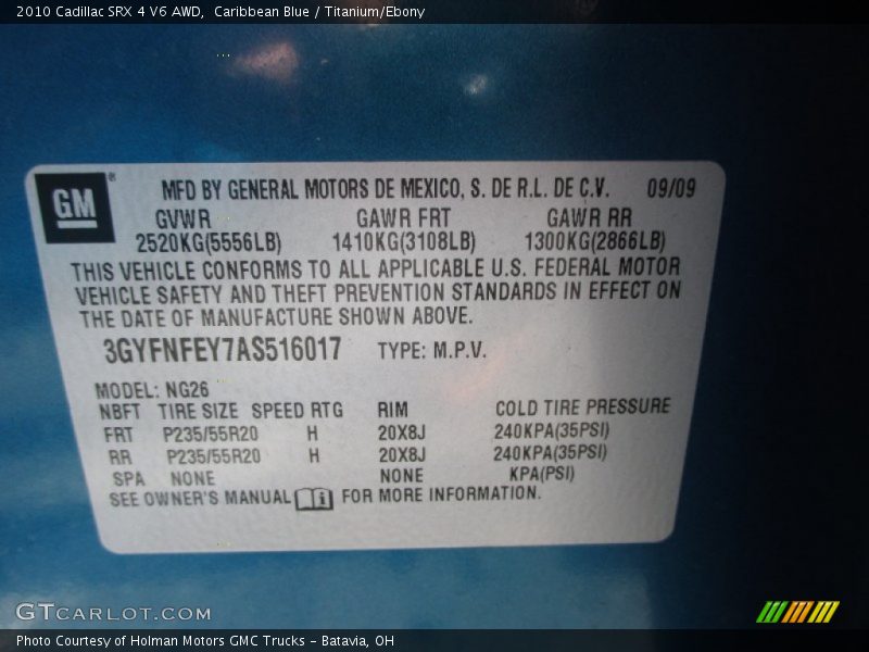 Caribbean Blue / Titanium/Ebony 2010 Cadillac SRX 4 V6 AWD