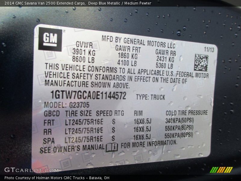 Deep Blue Metallic / Medium Pewter 2014 GMC Savana Van 2500 Extended Cargo