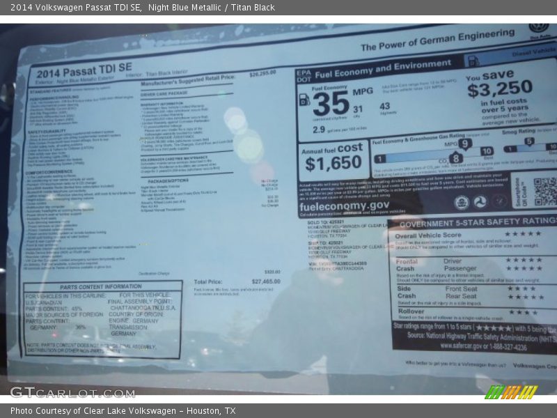 Night Blue Metallic / Titan Black 2014 Volkswagen Passat TDI SE