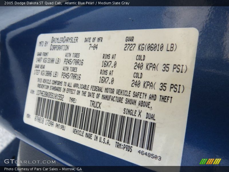 Atlantic Blue Pearl / Medium Slate Gray 2005 Dodge Dakota ST Quad Cab