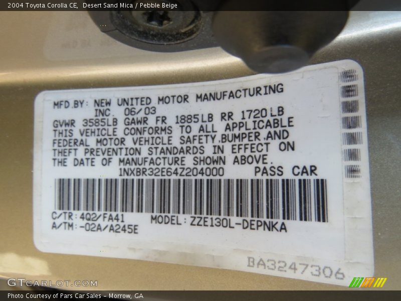 Desert Sand Mica / Pebble Beige 2004 Toyota Corolla CE